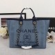 CHANEL Woven Straw Raffia Striped Medium Deauville Tote