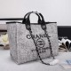 CHANEL Woven Straw Raffia Striped Medium Deauville Tote