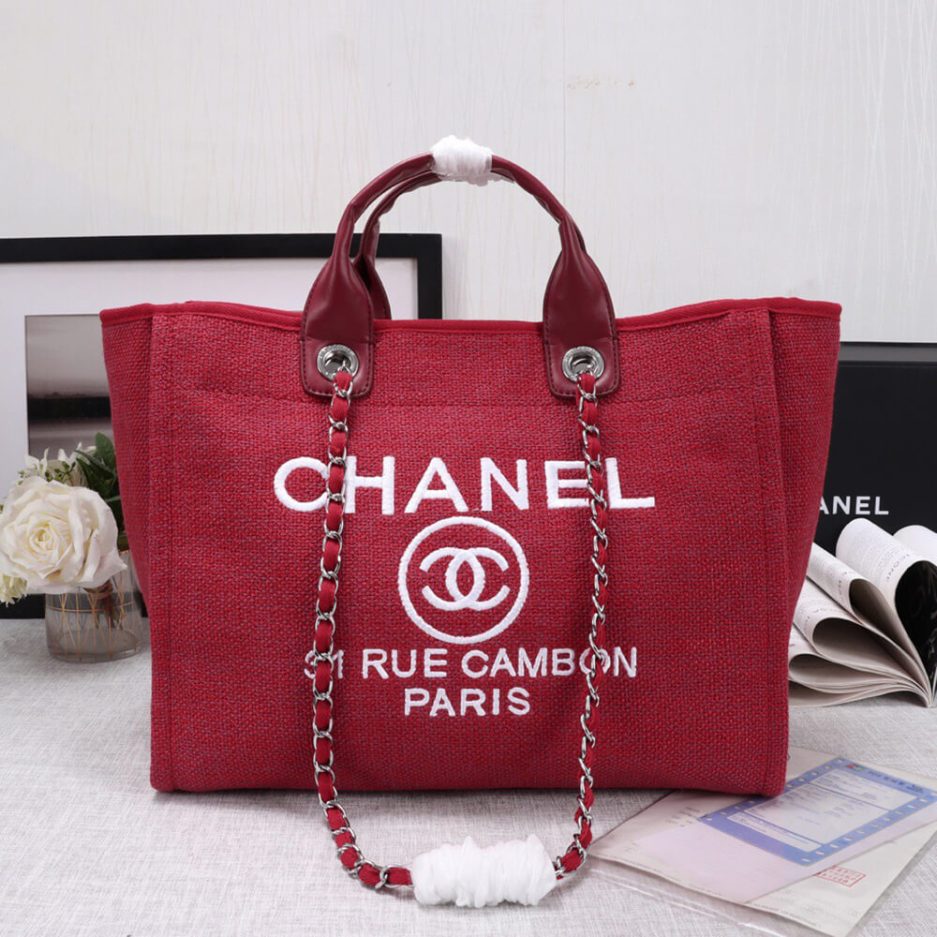 CHANEL Woven Straw Raffia Striped Medium Deauville Tote