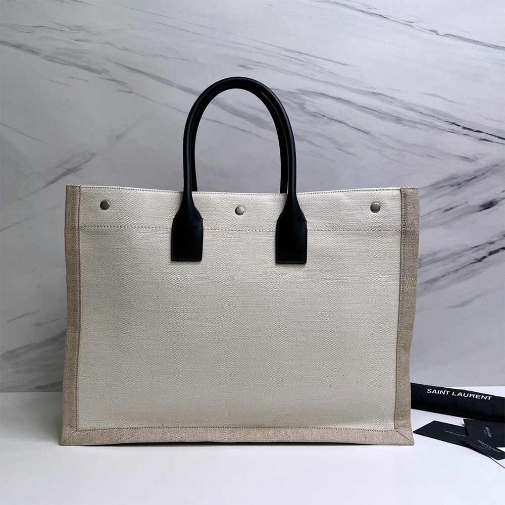 RIVE GAUCHE TOTE BAG IN LINEN AND LEATHER