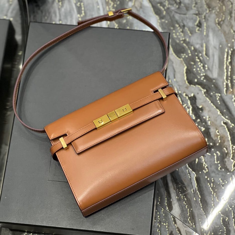 MANHATTAN SMALL SHOULDER BAG IN BOX SAINT LAURENT LEATHER