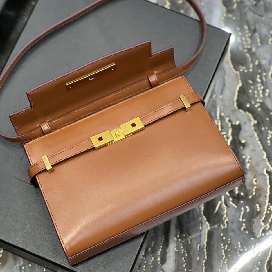 MANHATTAN SMALL SHOULDER BAG IN BOX SAINT LAURENT LEATHER