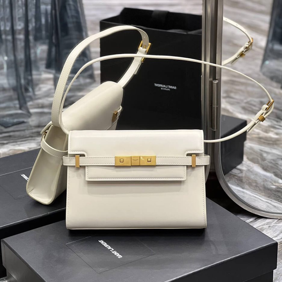 MANHATTAN SMALL SHOULDER BAG IN BOX SAINT LAURENT LEATHER