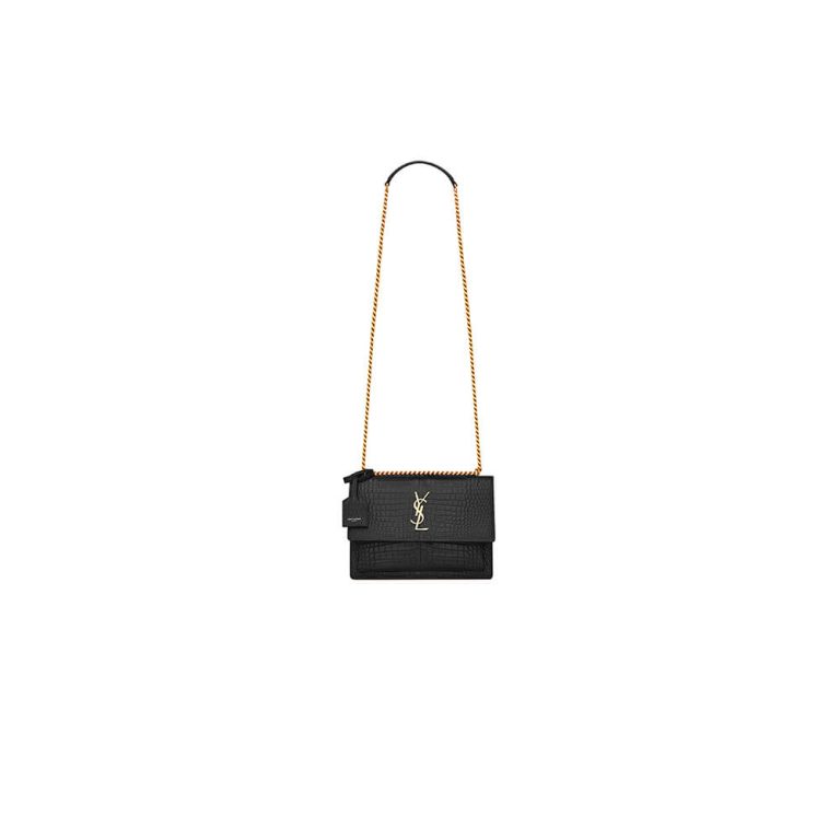 SUNSET MEDIUM CHAIN BAG IN CROCODILE-EMBOSSED SHINY LEATHER