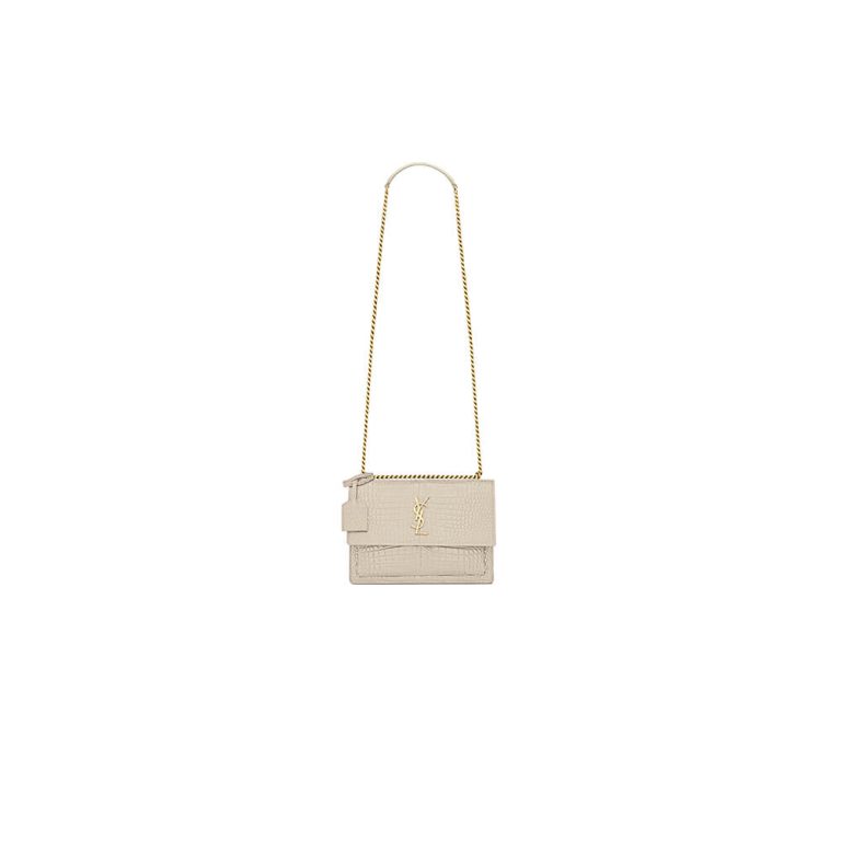 SUNSET MEDIUM CHAIN BAG IN CROCODILE-EMBOSSED SHINY LEATHER