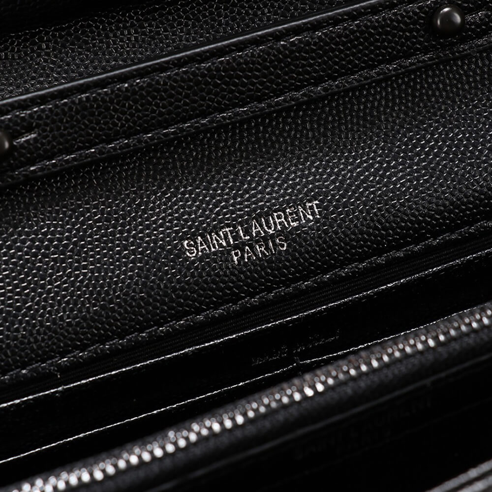 Saint Laurent Chain-strap YSL-plaque grained-leather wallet