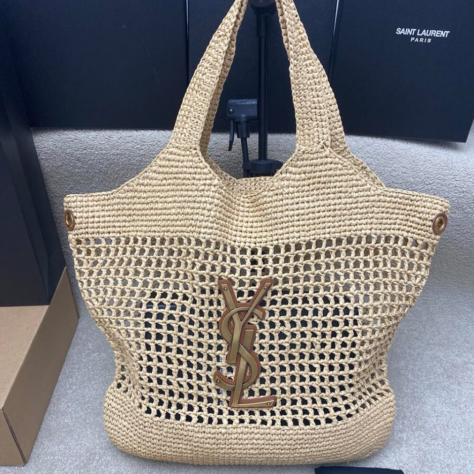 YSL ICARE SHOPPING BAG IN RAFFIA