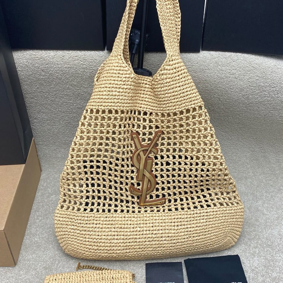 YSL ICARE SHOPPING BAG IN RAFFIA