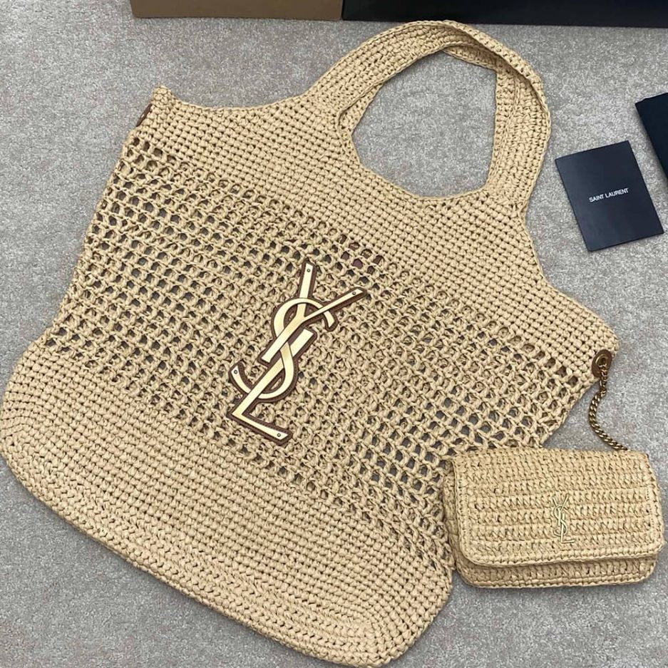 YSL ICARE SHOPPING BAG IN RAFFIA